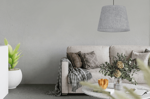 Hængelampe, linnedkegle, sort, 1 flad, grå lampeskærm L04 38cm
