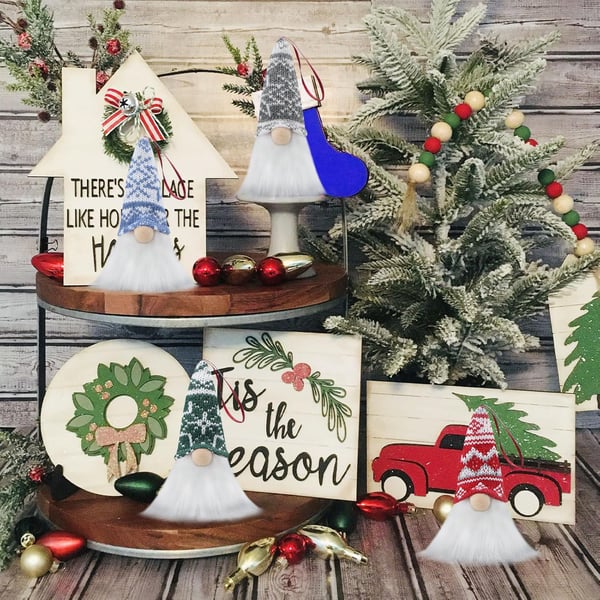 Juletræspynt sæt med dværgnisser farverige figurer til bordet 4 dele