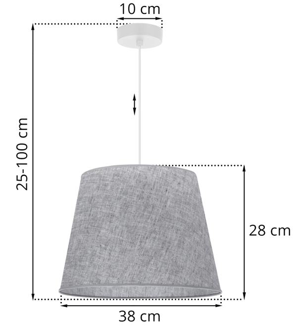 Hængelampe, linnedkegle, hvid, 1 flad, grå lampeskærm L03 38cm