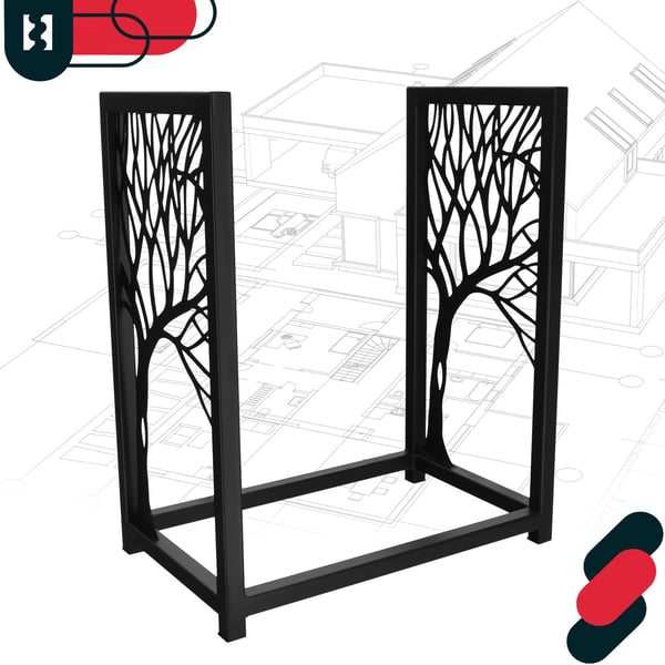 KOTARBAU® vedställ för eldstad stål dekorativt svart 50 x 30 x 60 cm