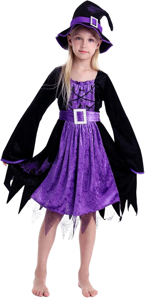 Halloween heksekostume lilla kjolehat 3-4 år