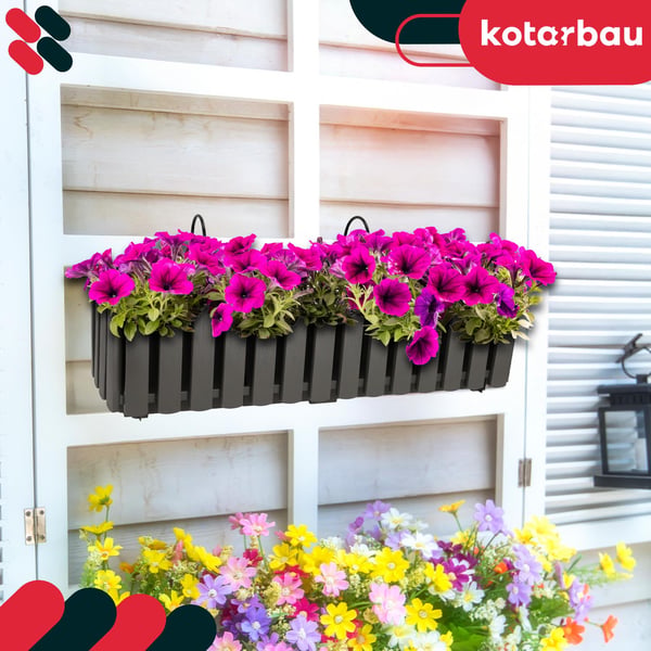 Blomkruka balkonglåda för balustrad terrassblommor grå 60 cm 4 st