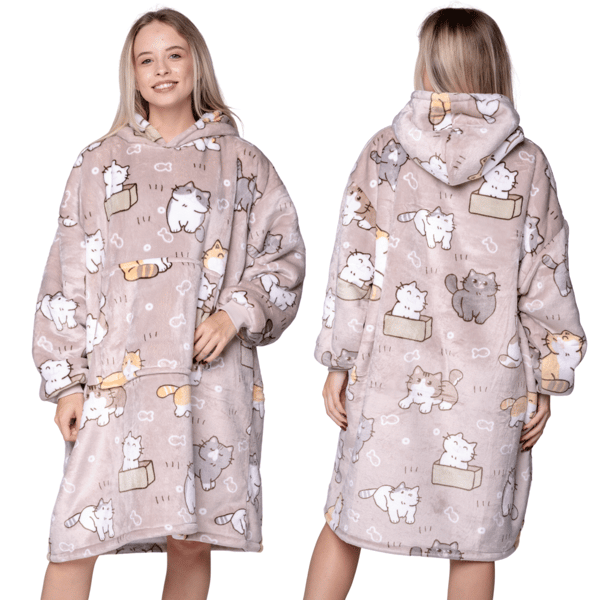 BLANKET collegepaita Ylisuuri lämmin Paksu peittocollegepaita 2in1 XXL Karvaiset kissat [KB-W1]