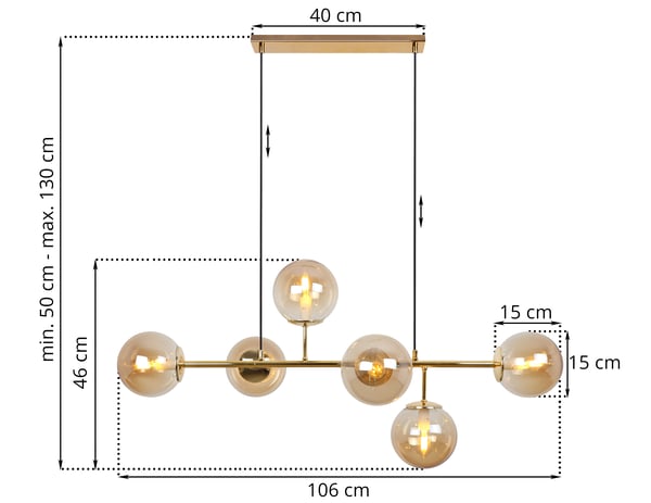 SIENA GULD LOFTLAMPE 6PLN HONEY E14 LANGE ARME