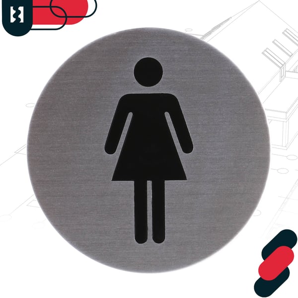 KOTARBAU® Dametoiletdørskilt piktogram rundt selvklæbende rustfrit stål 7 x 7 cm