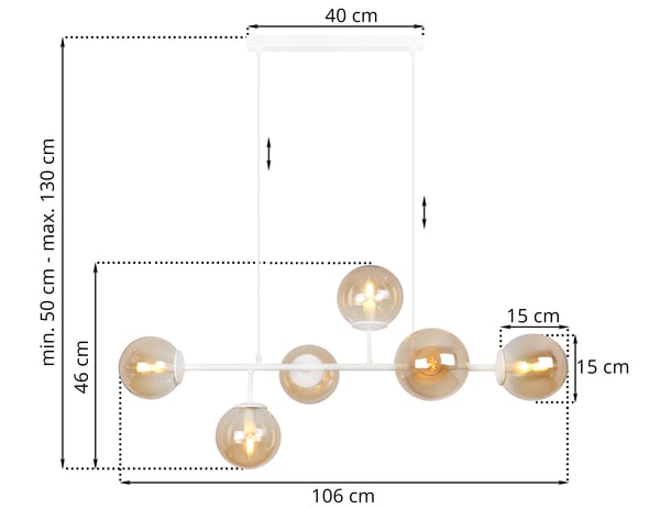 SIENA HVID LOFTLAMPE 6PL HONEY E14 LANGE ARME