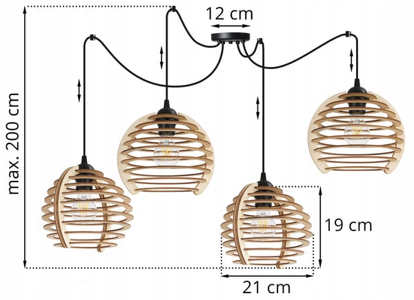 Hængende lampe, loftslysekrone, træ, LED lampeskærm