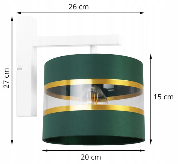 VÆGLAMPE, FIRKANTET LAMPE, ELEGANT GYLDEN LAMPESKÆRM, 20 CM