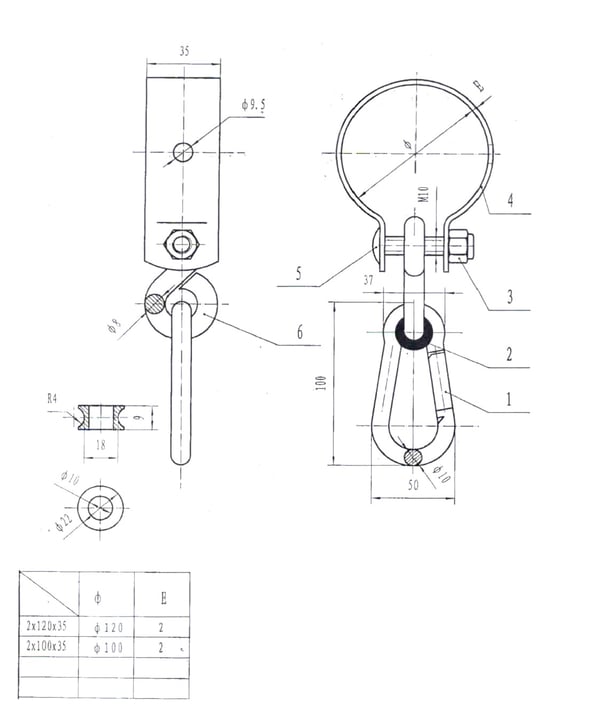 Gyngekrog med klemme og karabinhage 2*100mm - HUST100 krog