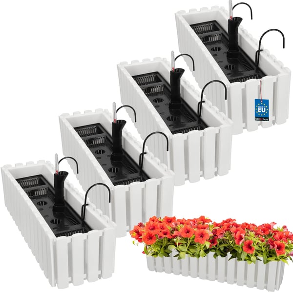 Blomkruka balkonglåda för balustrad terrassblommor vit 60 cm 4 st