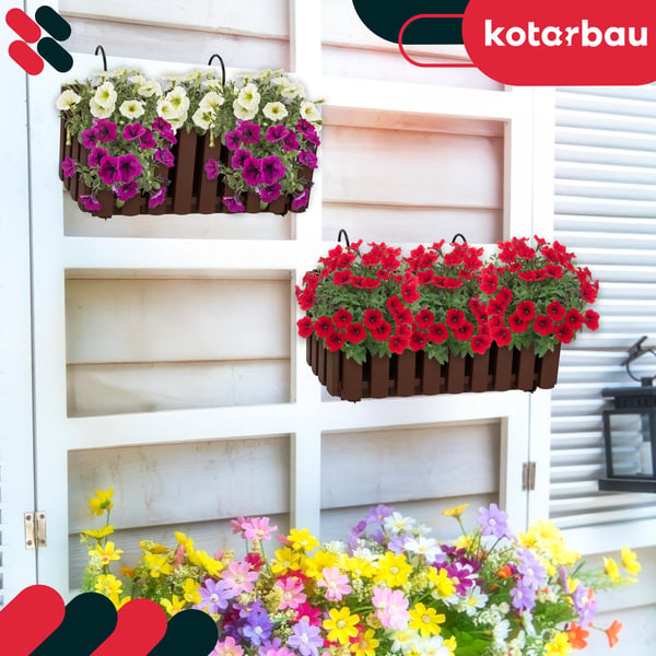 Blomkruka balkonglåda för balustrad terrassblommor brun 40 cm 2 st
