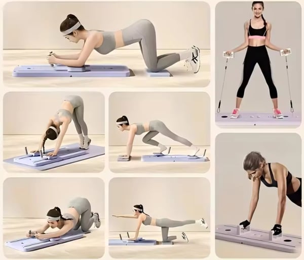 Pilatebräda träning reformer pilatesmatta motståndsband timer