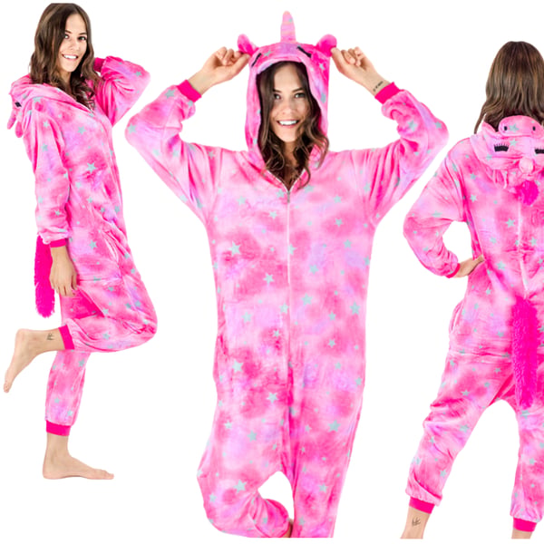 Lämmin naisten ja miesten body, pegasus, kigurumi, pinkki verryttelyasu, koko L