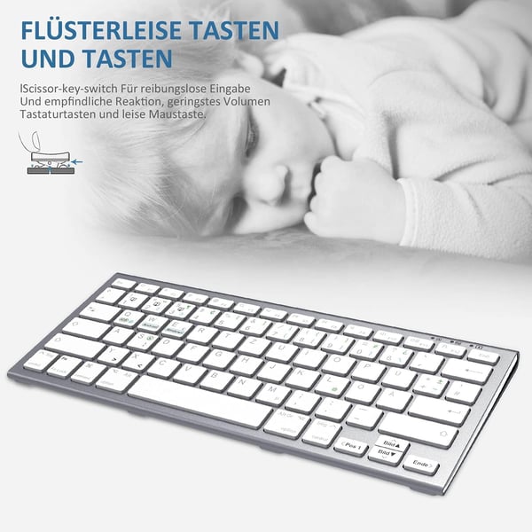 Trådløst Bluetooth-tastatur sølv og hvid QWERTZ tysk