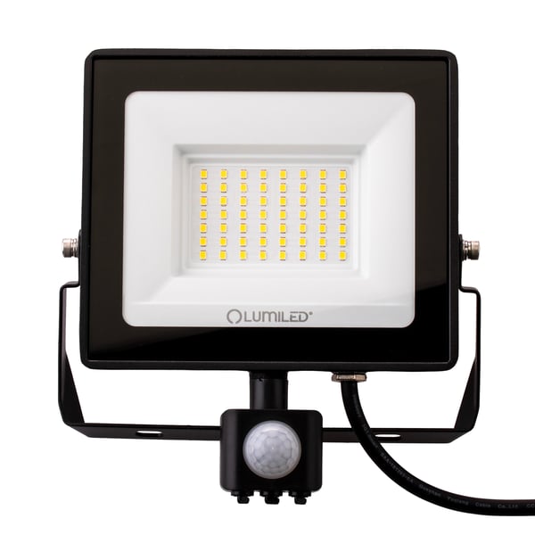 LED-valonheitin ZUNA2 50W 4500lm 4000K IP44 musta liiketunnistin LUMILED