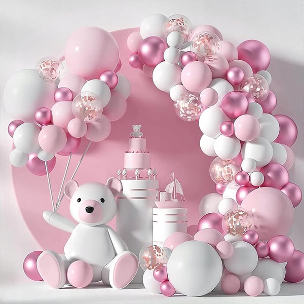 Girlandballoner til piger, babyshower, fødseldag, dåb, rosa, 107 stk
