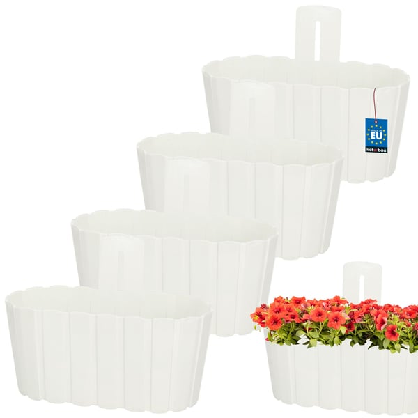 Väghängande blomkruka för terrassvägg rustik vit 28 cm 4 st