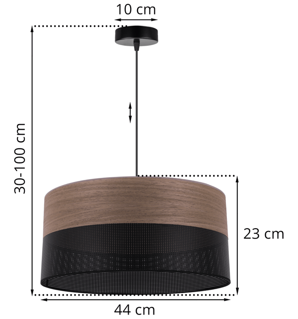 ENKELT HÆNGELAMPE, LAMPESKÆRM I VALNØDDEFINER, 44 CM