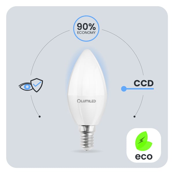 6x LED-pære E14 kerteformet B35 10W = 75W 1100lm 3000K varm 180° LUMILED