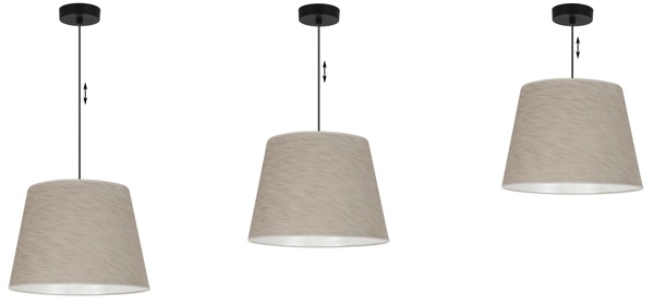 Hængelampe, linnedkegle, sort, 1 flad, beige lampeskærm L05 38cm