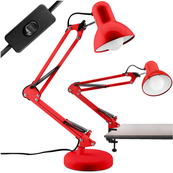 Työpöytälamppу Piirustuslamppу Pöytälamppу E27 TOBI Punainen Lumiled + kiinnike tasoon