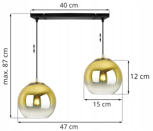 Hængende loftslampe med gylden lampeskærm 15 cm