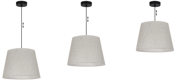 Hængelampe, linnedkegle, sort, 1 flad, lys beige lampeskærm, L01 38cm