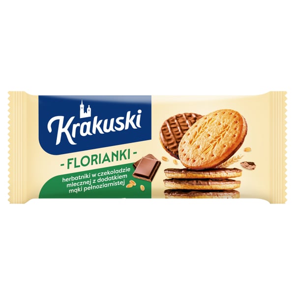 Krakuski Florianki Maitosuklaa- ja täysjyväjauhokeksit 171 g Krakuski Florianki Maitosuklaa- ja täysjyväjauhokeksit 171 g