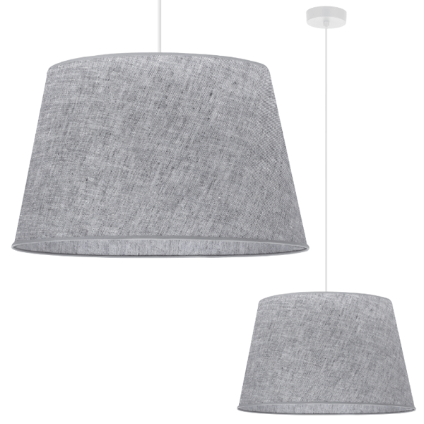 Hængelampe, linnedkegle, hvid, 1 flad, grå lampeskærm L03 44cm