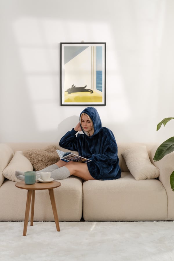 Tæppe sweatshirt tæppe sweatshirt tyk oversize med hætte 2 i 1 marineblå komfortabel gave