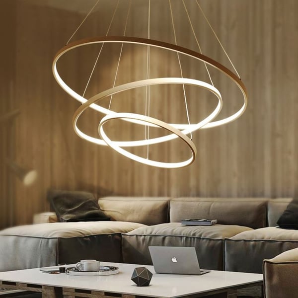 LED loftspendellampe, lysekrone, 3 ringe, 76w, guldfarvet, justerbar, NEUTRAL