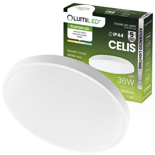 Kattovalaisin LED pinta-asennettava 36W 4000K CELIS pyöreä IP44 valkoinen rengas ALS LUMILED