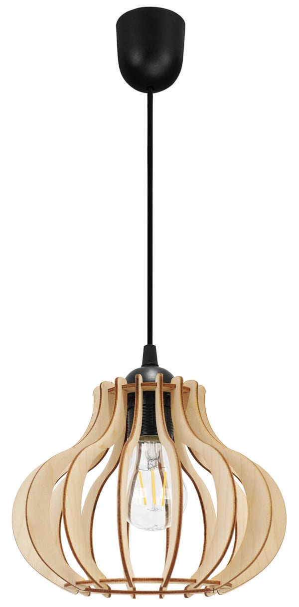 Hængende lampe, loftslysekrone, træ, LED lampeskærm