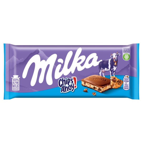 Milka mælkechokolade med mælkefyld, knuste keksbider med chokolade 100 g Milka mælkechokolade med mælkefyld, knuste keksbider med chokolade 100 g