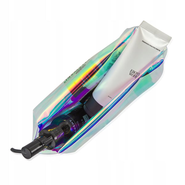 BKP-03 SILVER rektangulär sminkväska holografisk