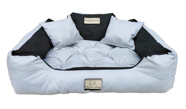 Hundeseng kennel KINGDOG 115x95 cm personaliseret vandtæt lys grå