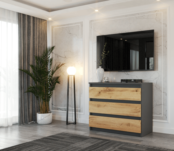 Kommode TV-skab 80cm 3S Grå Eg Wotan Loft Stuemøbel