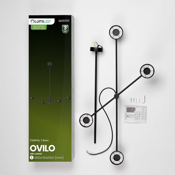 Loftlampe hængende LED 4x GX53 lysekrone reflektor sort OVILO LUMILED