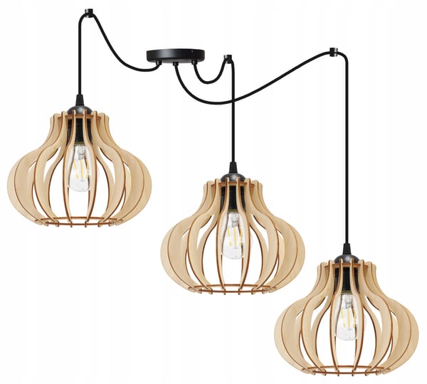 Hængende lampe, loftslysekrone, træ, LED lampeskærm