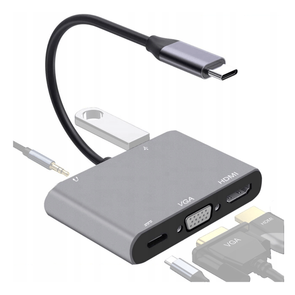 HUB USB-C 5-i-1-adapter HDMI 4K VGA USB 3.0 5Gbps för Windows/Mac/Steam