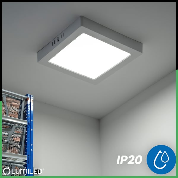 Utanpåliggande LED-taklampa 18W fyrkantig 4000K GLOW vit LUMILED