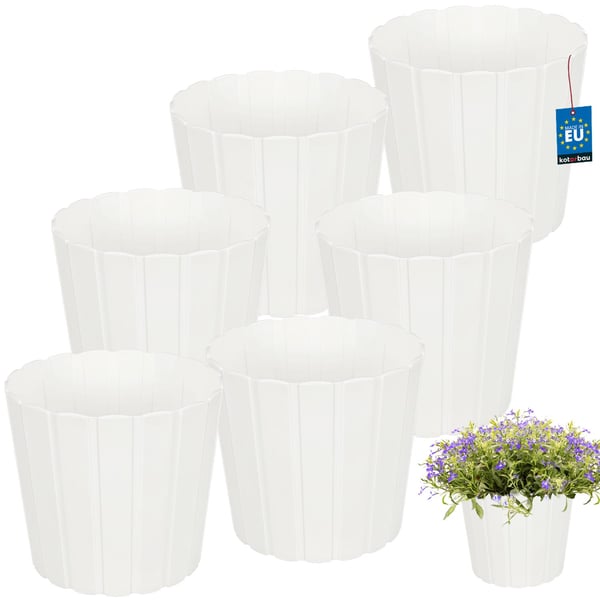 Plastik urtepotte til blomster og krydderurter på altanen eller terrassen, hvid, 20 cm, 6 stk.