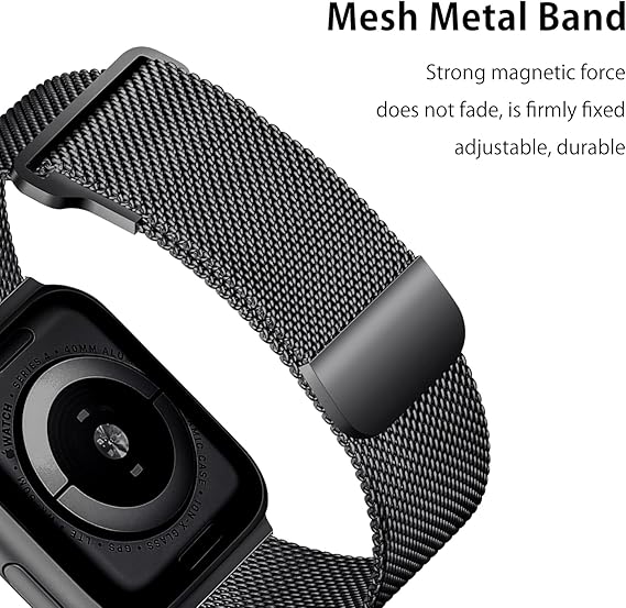 Apple Watch -ranneke 1/2/3/4/5/6/7/8/9/SE 38/40/41 mm Musta Teräs