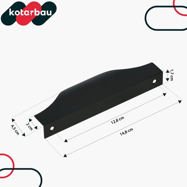 Kotarbau® møbelgreb med moderne kant, aluminium, matsorte, 128/148 mm, sæt à 2