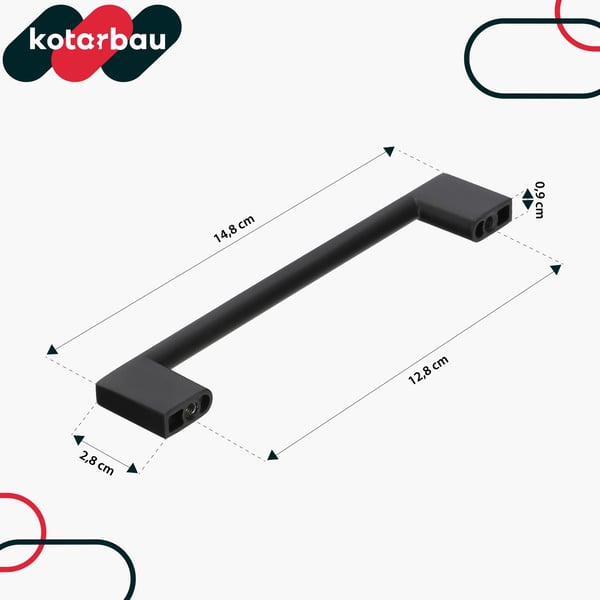 KOTARBAU køkkengreb klassisk moderne aflångt langt mat sort 148 mm afstand 128 mm