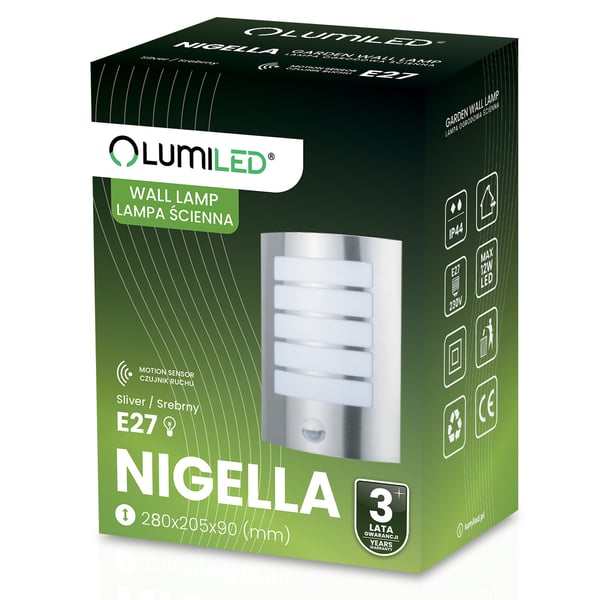NIGELLA E27 Havevæglampe med bevægelses- og skumringssensor