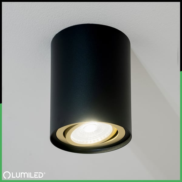 Overflademonteret HALOGEN Spot Tube Flytbar GU10 Rund Sort og Guld 115mm AMAT-L LUMILED