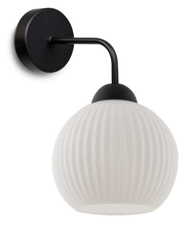 RIFFLE SVART VÄGGLAMPA 1 PLAT VIT LAMPSKÄRM KULA E27