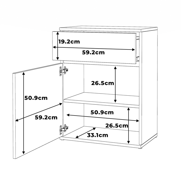 Sonoma Eg kommode med skuffe, 60 cm skab, moderne, grebsløs, stue, soveværelse