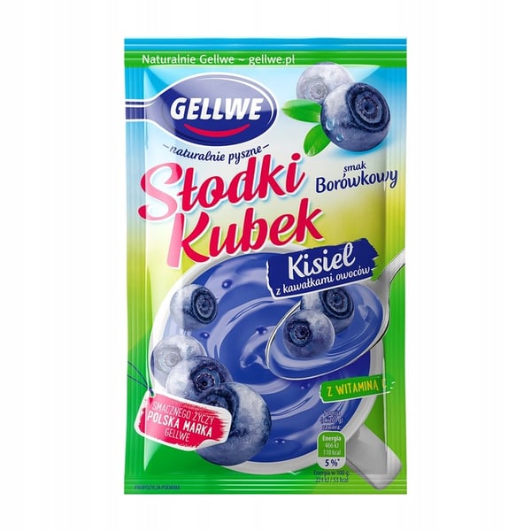 Gellwe Słodki Kubek -hyytelö hedelmäpaloilla, mustikanmakuinen, 28 g